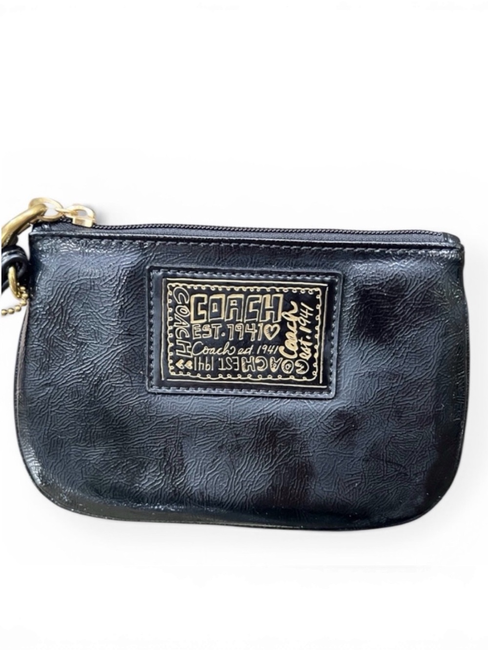 Coach Poppy Black Patent Leather Wristlet Pouch
